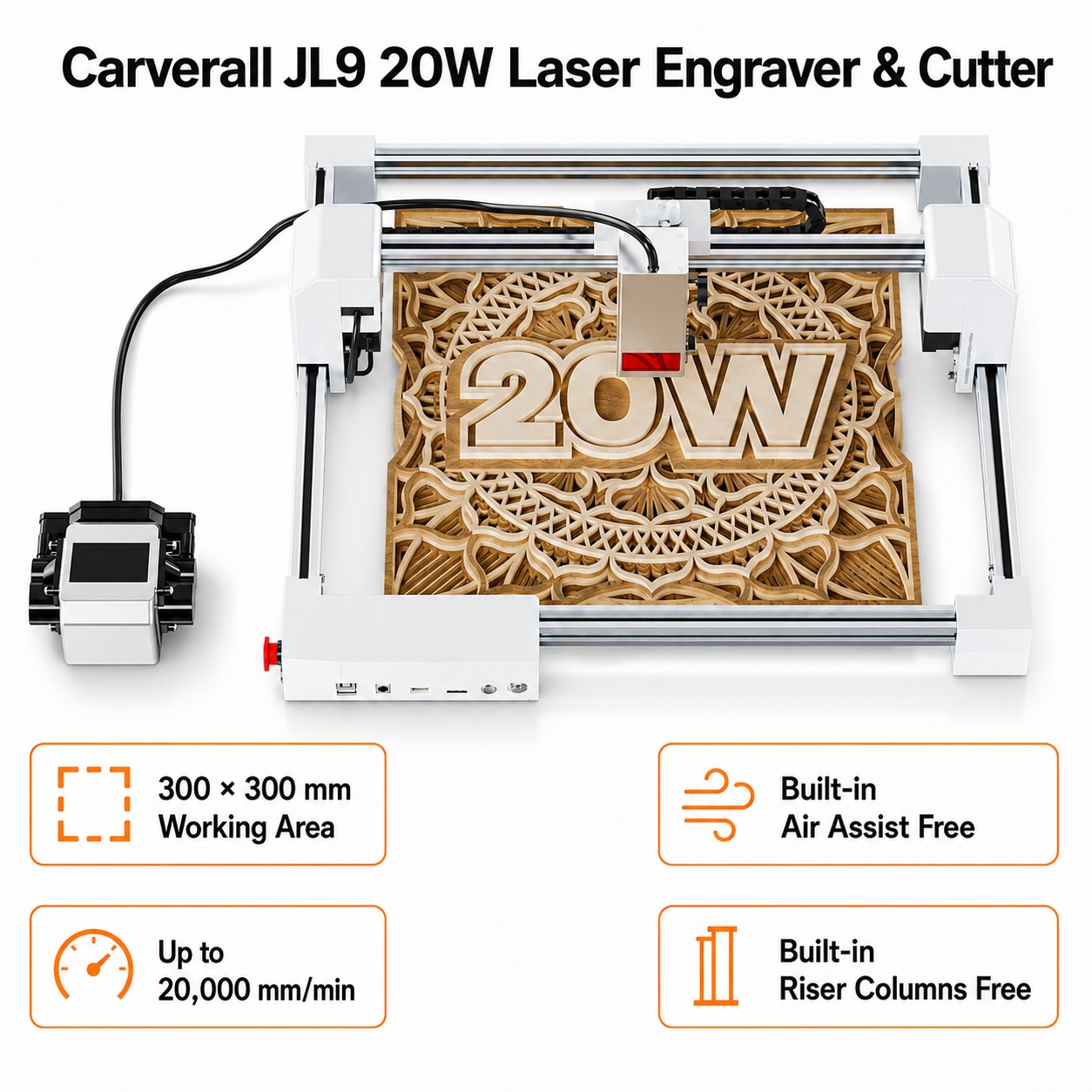 Industrial Laser Engraver - Carverall JL9 20W Cortadora Grabadora Láser,